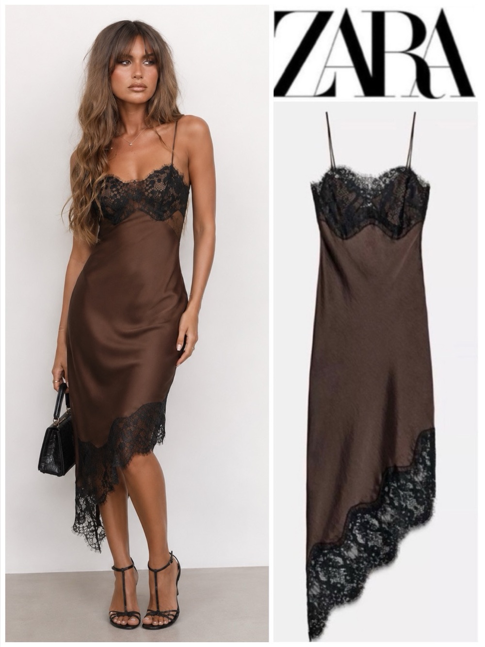 ASYMMETRIC SATIN LACE DRESS ZW COLLECTION - SLIP DRESS - Picture 4 of 17